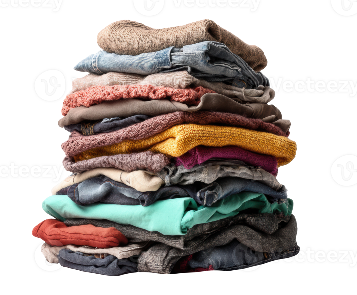Neatly folded clothes stack for organizing wardrobe png