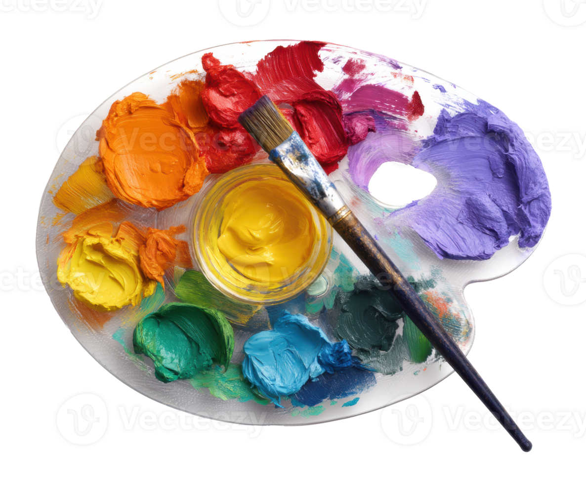Colorful artist palette with paints and brush png