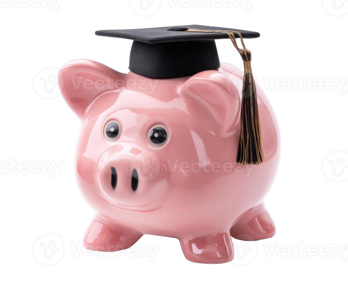 Graduation savings for future education with a piggy bank png