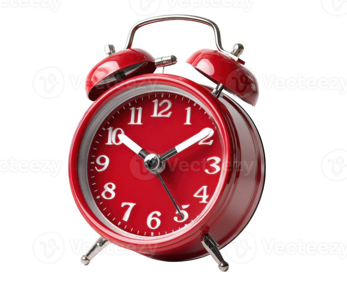 Classic red alarm clock for time management and decoration png