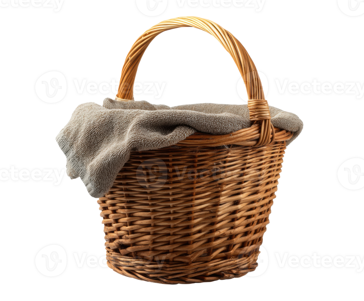 Woven basket with cloth for decor and organization png