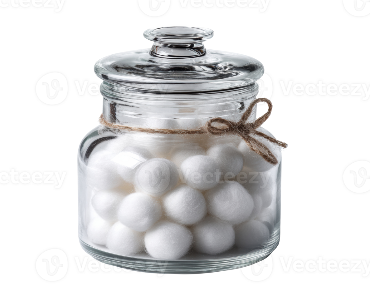 Cotton balls in a glass jar for home decoration and storage png