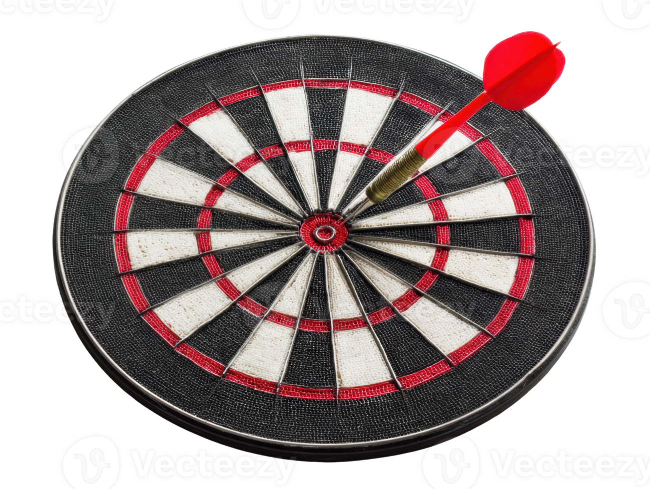 Darts game with red dart hitting the bullseye on target board png