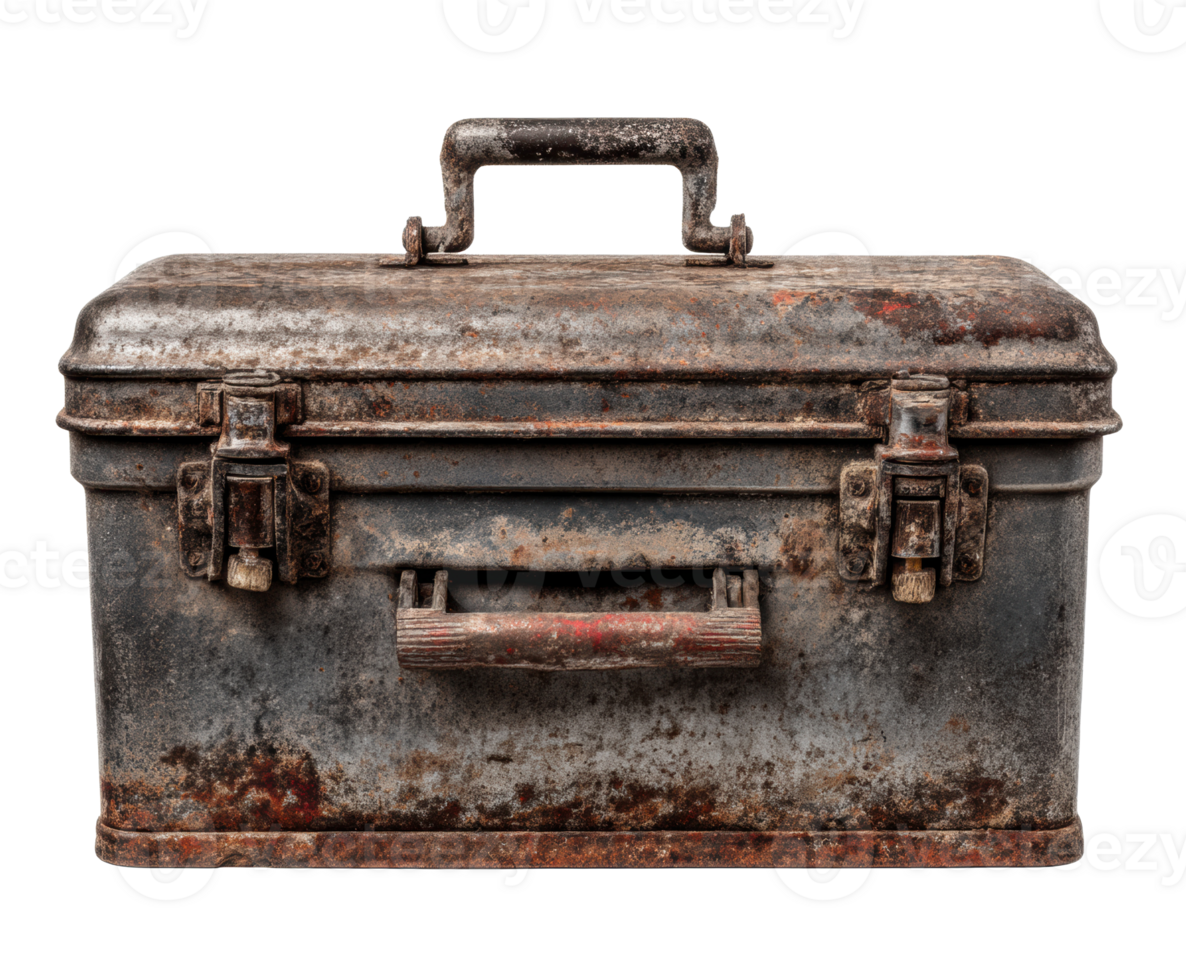 Weathered metal toolbox with rusty surface for craft projects png