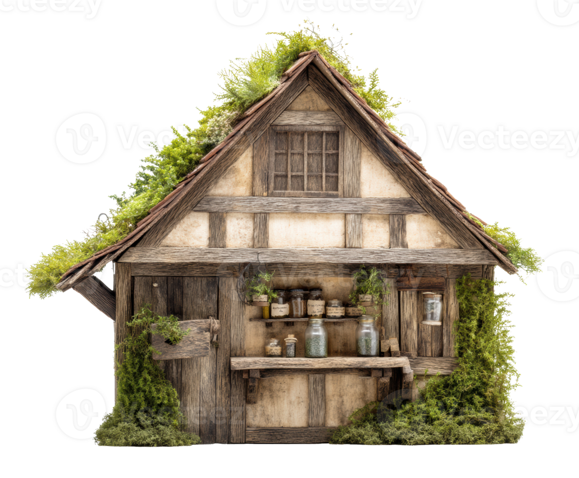 Rustic cottage with greenery and natural elements for design png