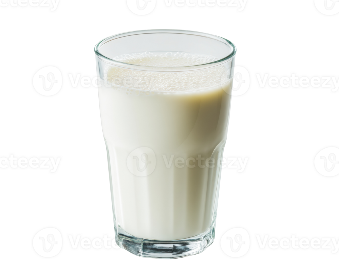 Creamy fresh milk in a tall glass on a wooden table png