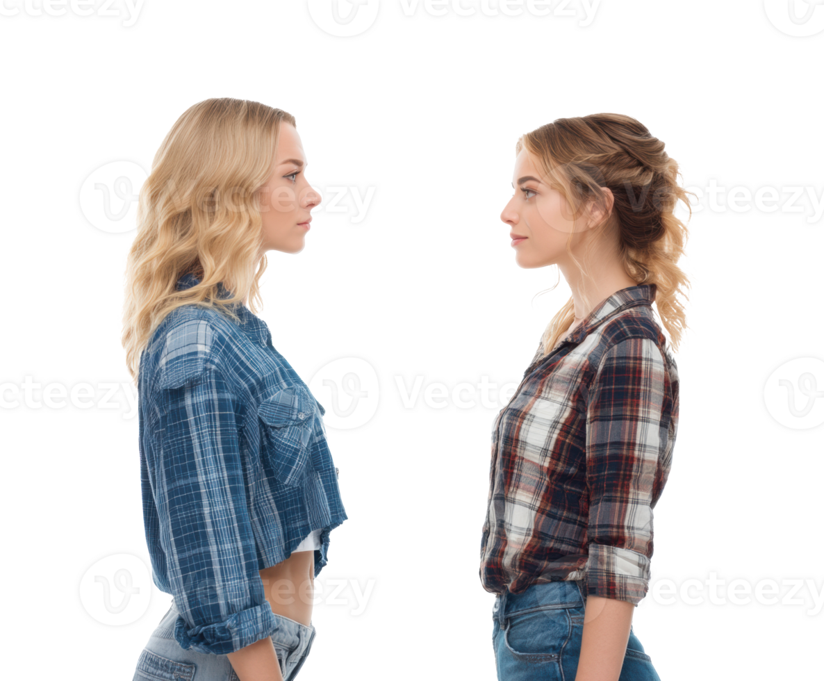 Comparison of two women in casual outfits with different styles png