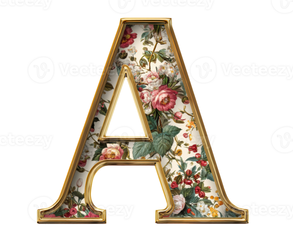 Floral decorative letter A for personalized design projects png