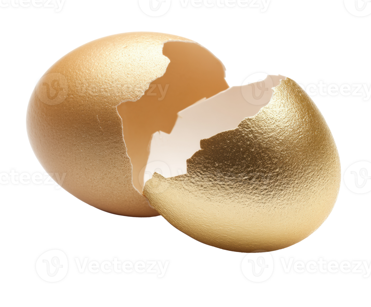 Golden egg shell with broken piece creating festive atmosphere png