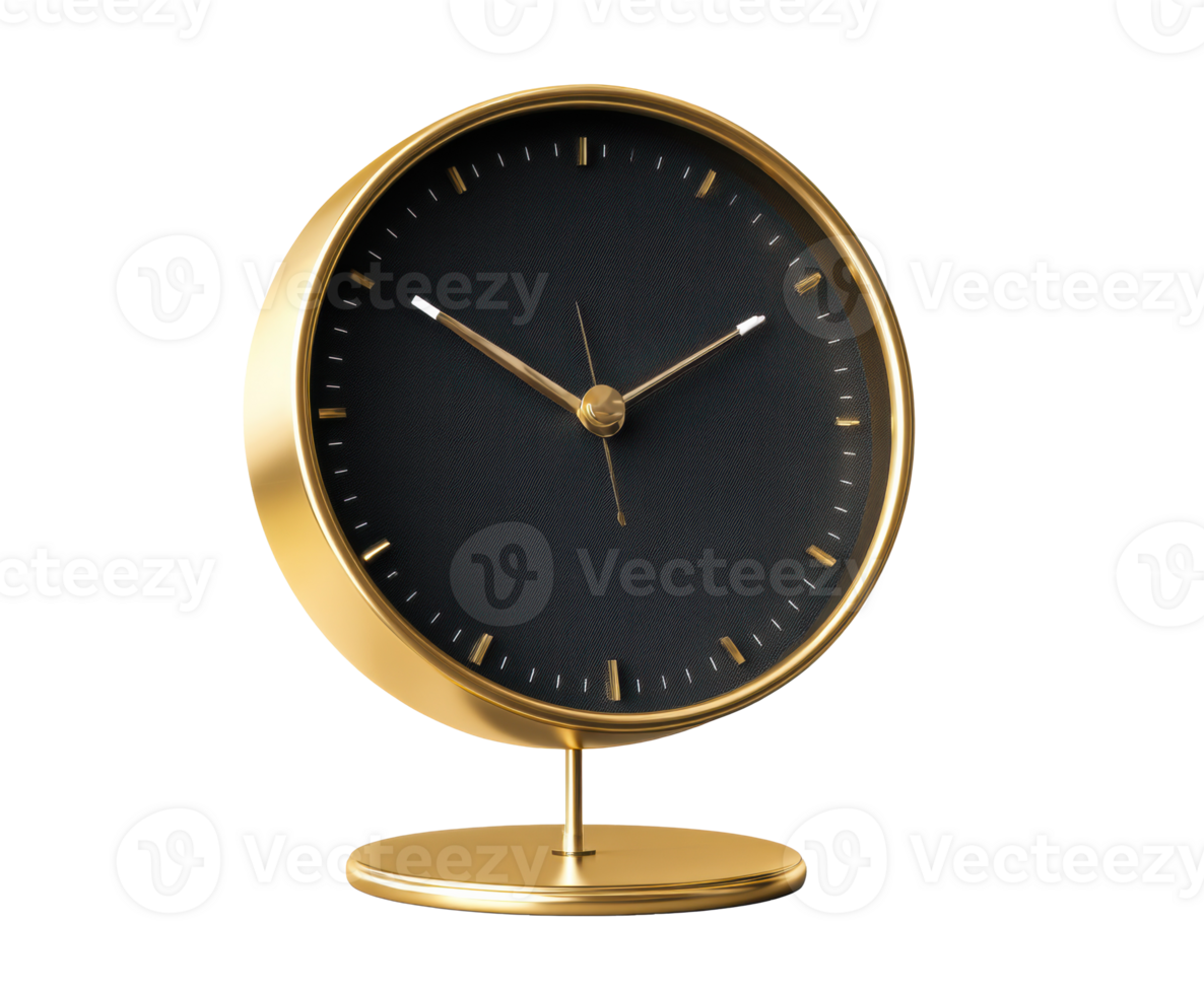Elegant gold desk clock with black face for modern decor png