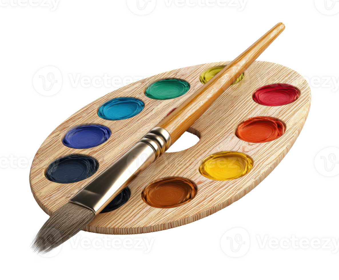 Colorful paint palette with brush for artistic creation png