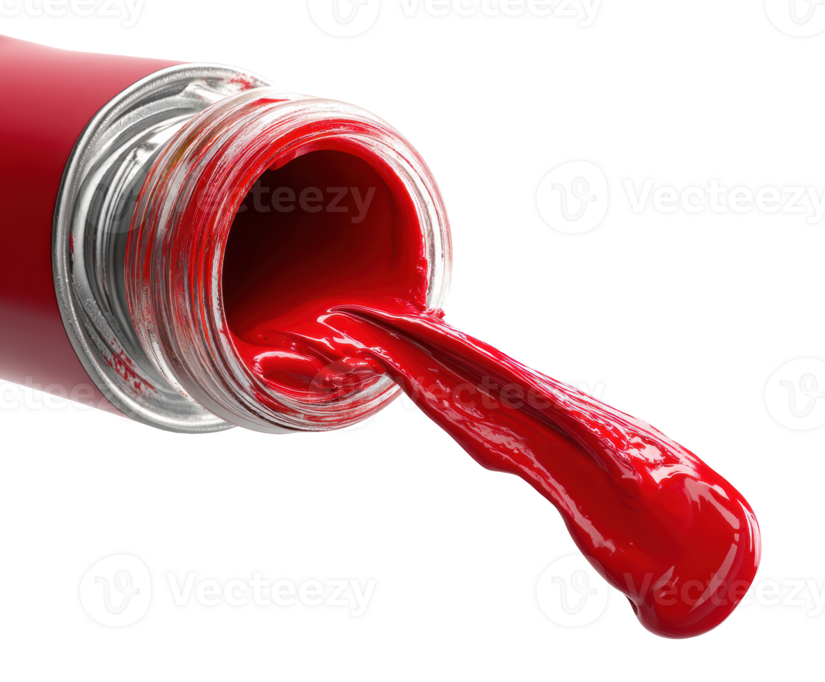 Vibrant red paint spilling from a container for creative design png