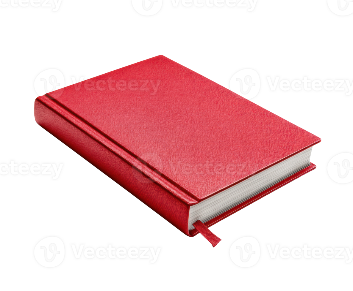 Elegant red hardcover book with ribbon bookmark for reading png
