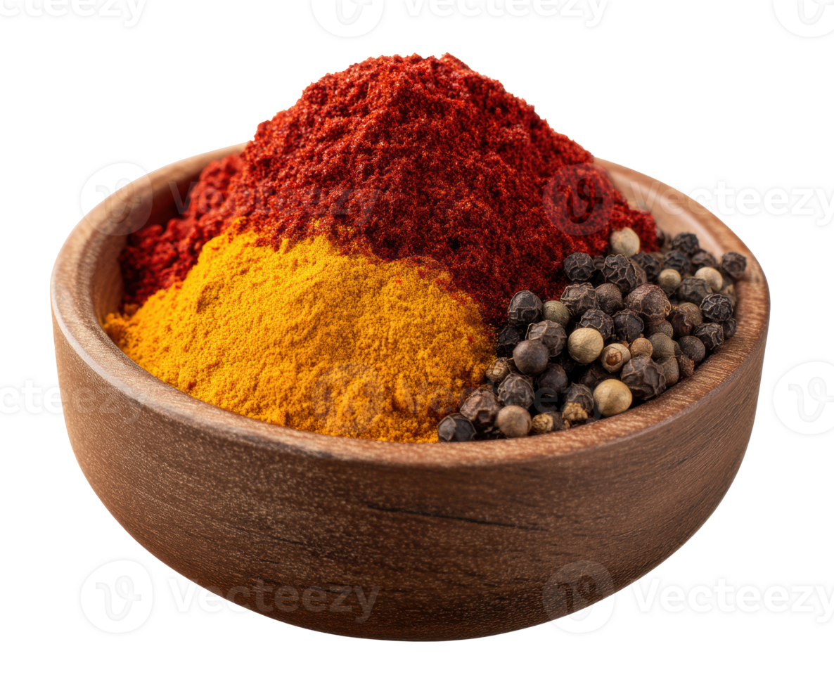 Colorful spice mix in wooden bowl for culinary creations png