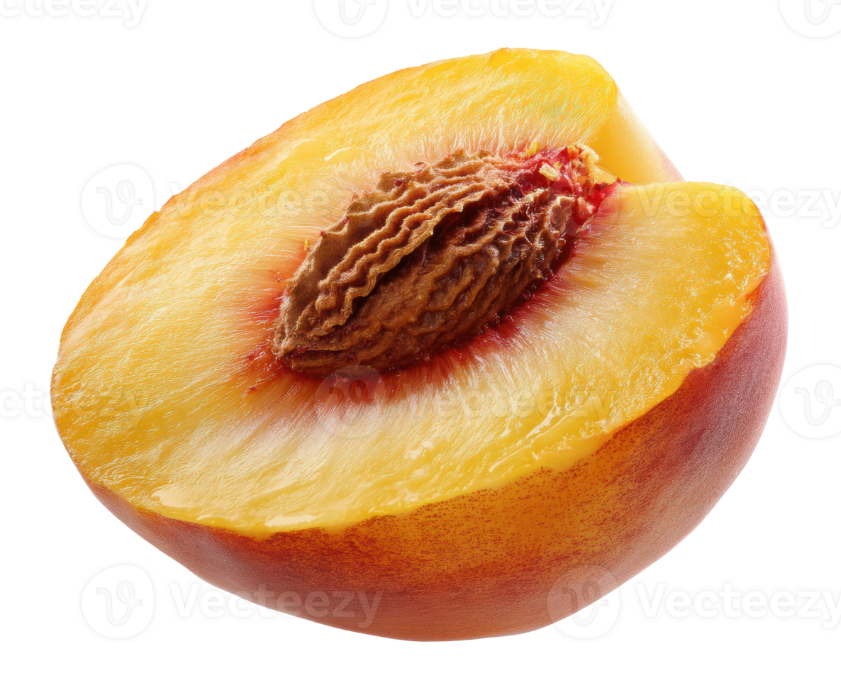 Fresh peach slice showcasing juicy fruit and seed detail png