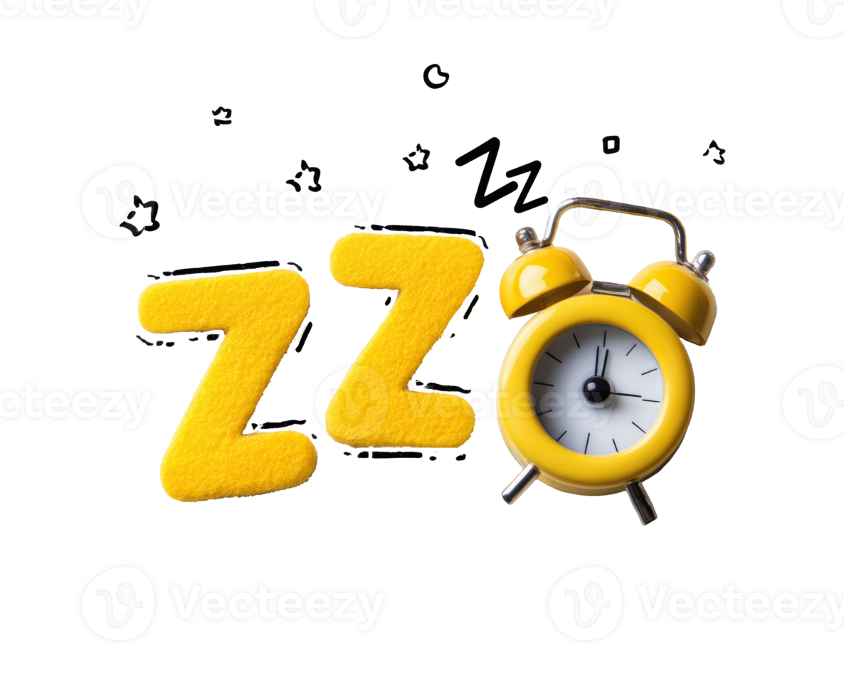Sleep concepts with yellow alarm clock and letters for relaxation png