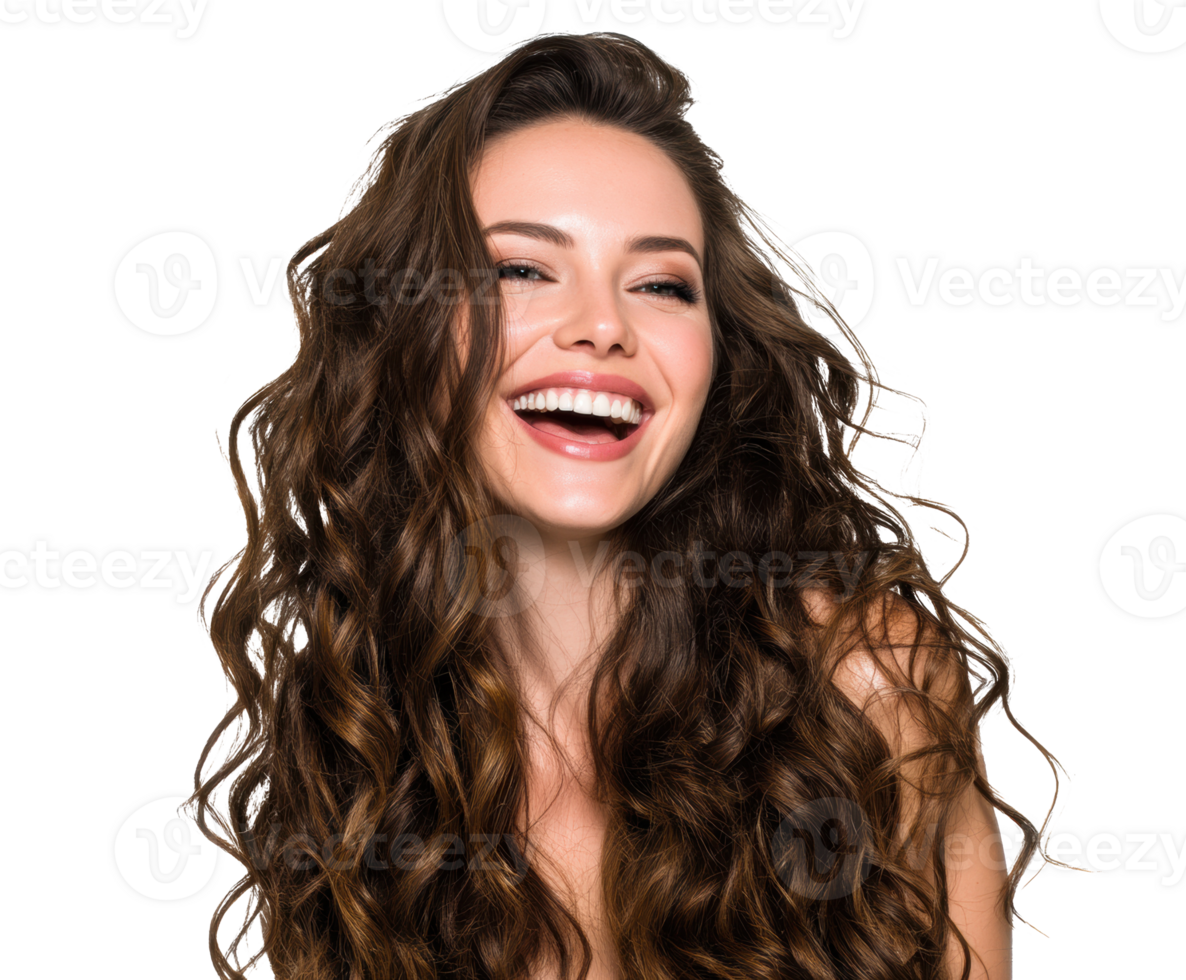 Charming woman with curly hair enjoying joyful laughter png