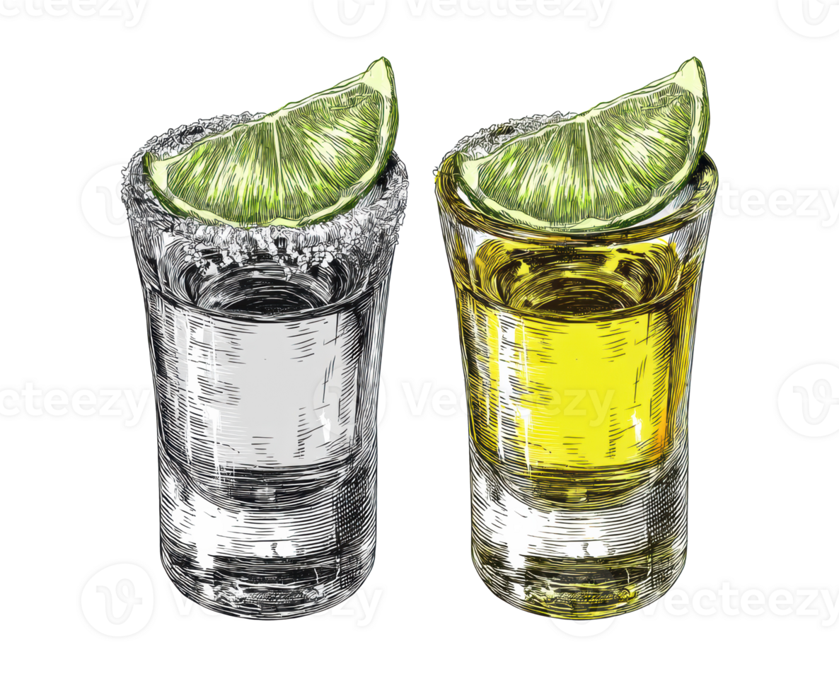 Refreshing tequila shots with lime garnish for celebrations png