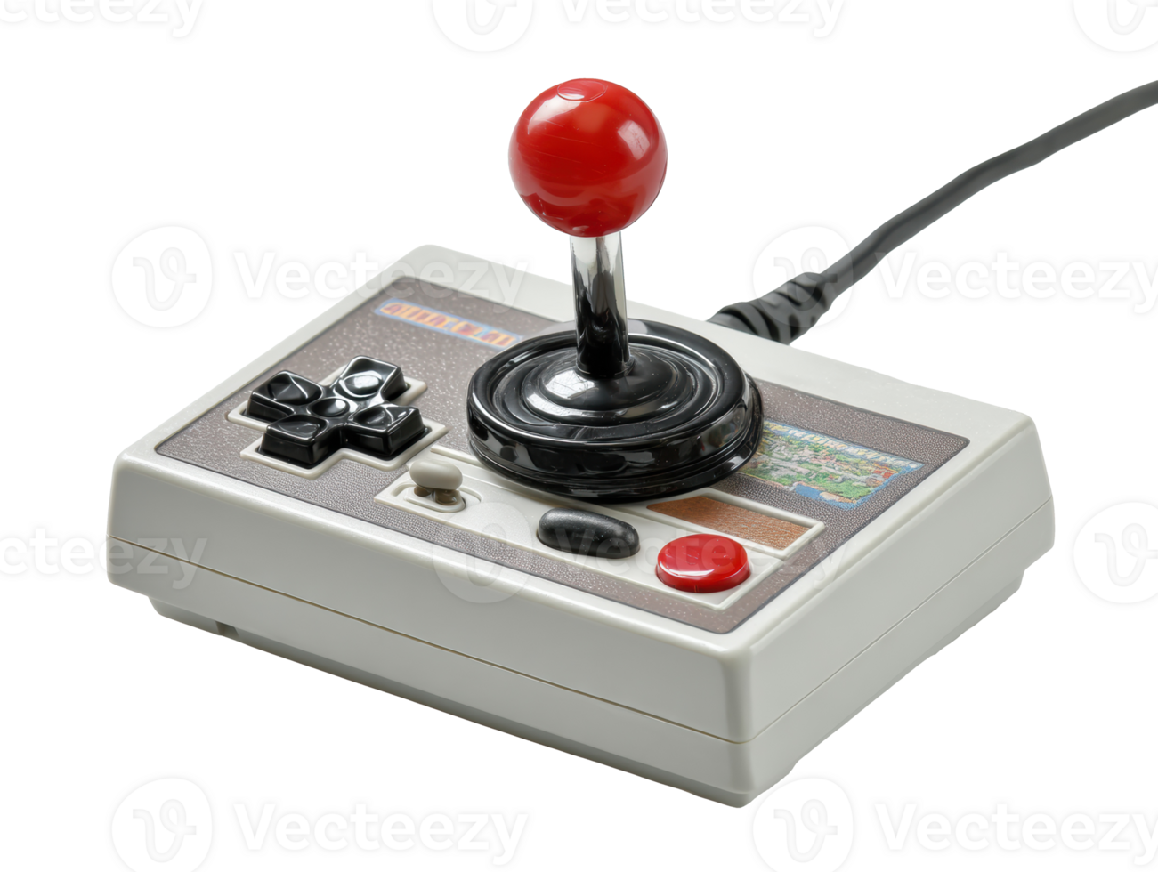 Classic retro gaming controller with joystick and buttons png