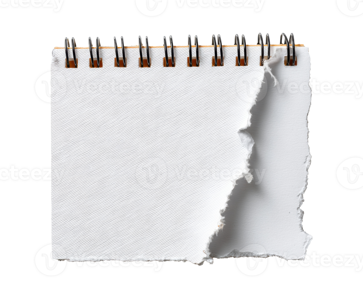 Blank spiral notepad with torn page for creative ideas png