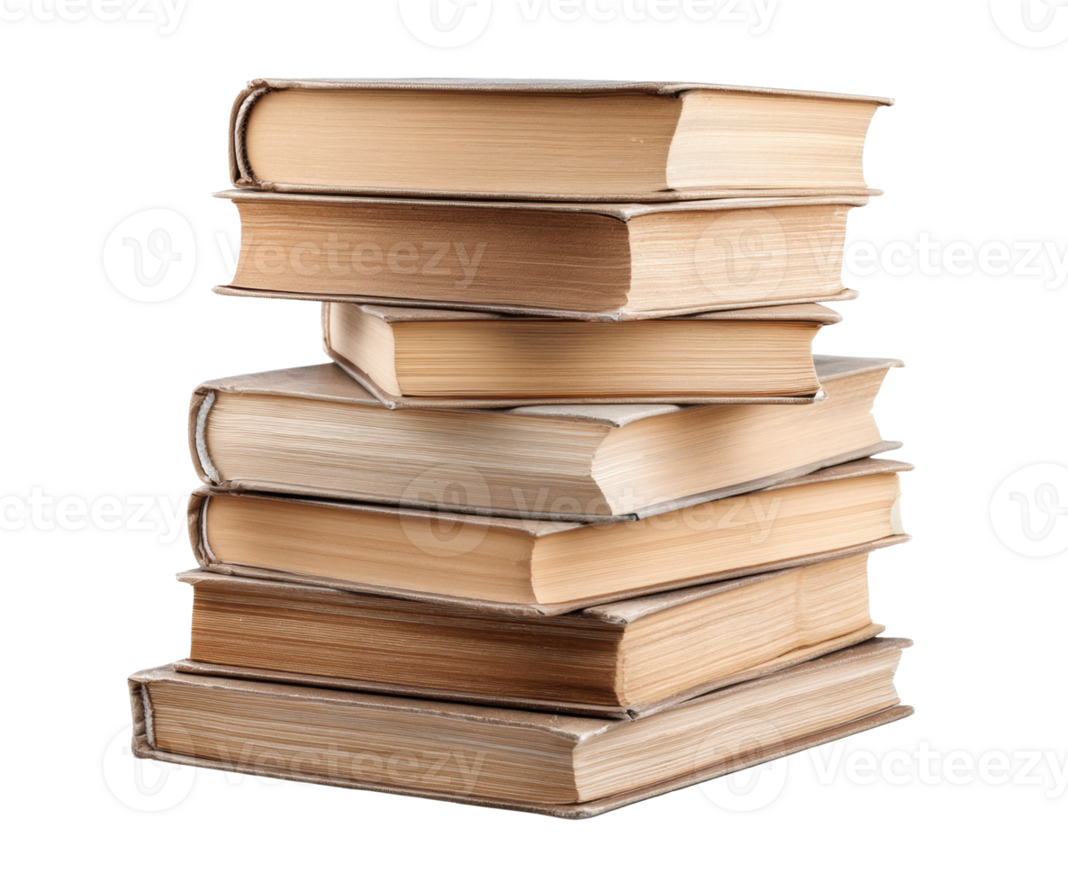 Stacked vintage books displaying classic literature and knowledge png