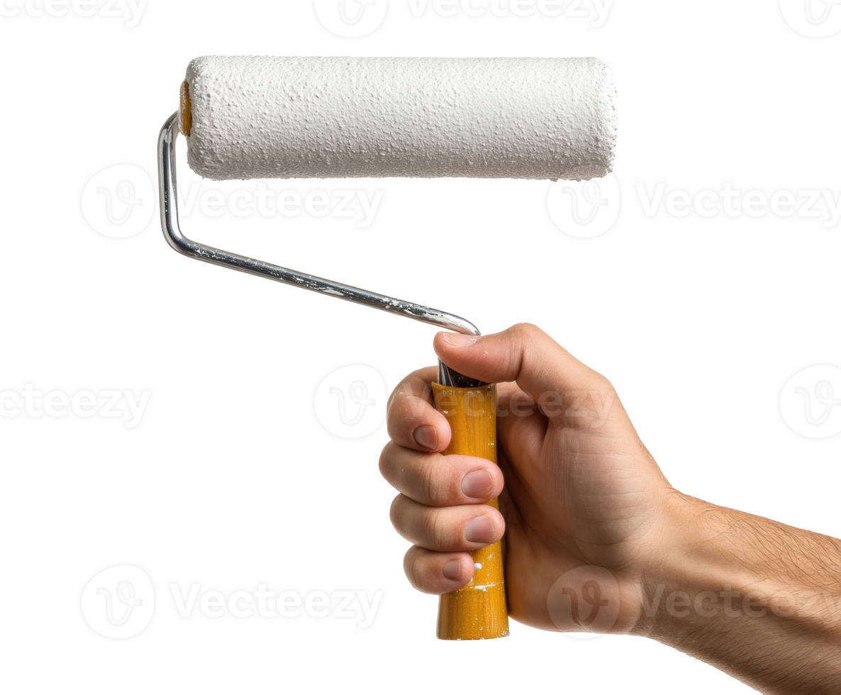 Hand holding paint roller for home improvement projects png