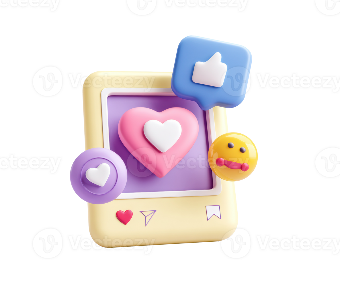 Social media engagement concept with colorful icons and emojis png
