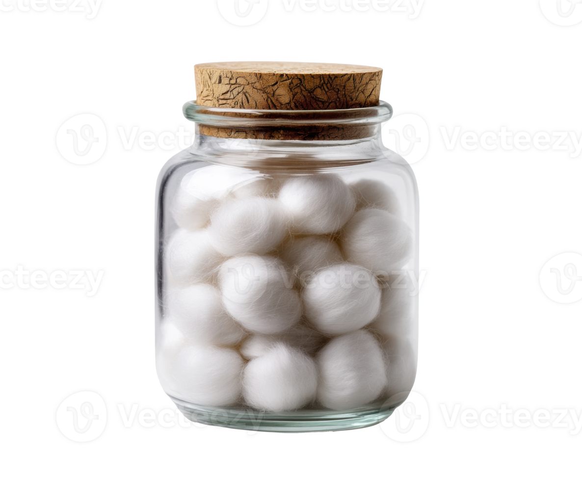 Cotton balls in a glass jar for crafting and home organization png
