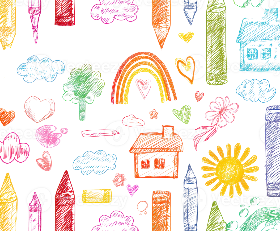 Colorful drawing elements for childhood creativity and fun png