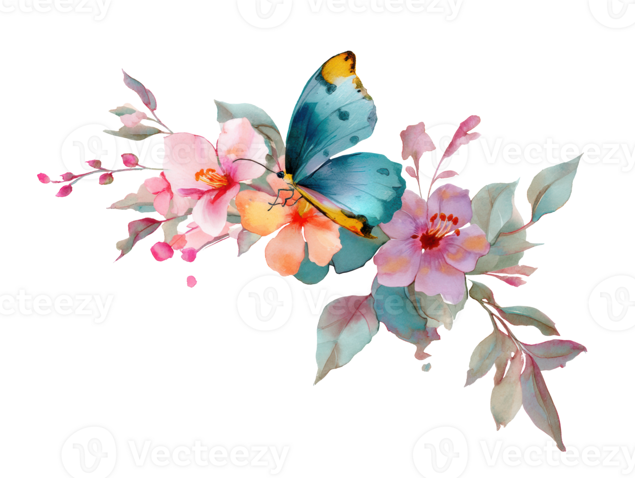 Vibrant butterfly among blooming flowers for decorative design png