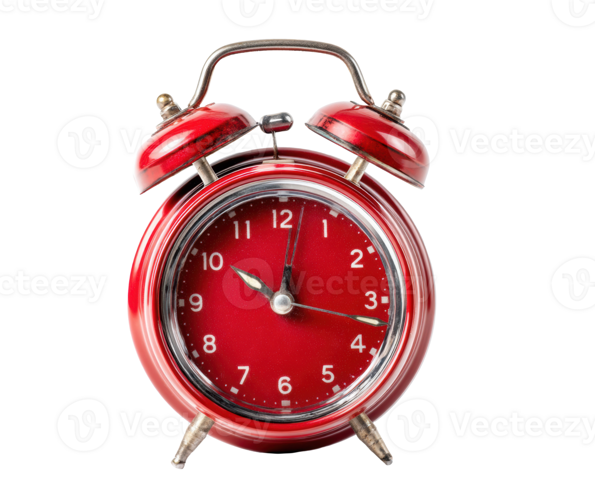 Classic red alarm clock for time management and decor png