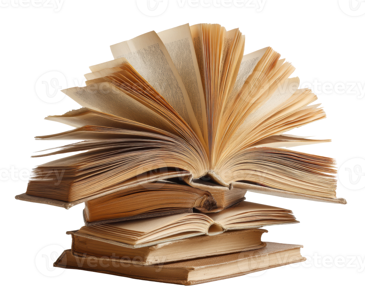 Open vintage books reveal hidden literary gems png