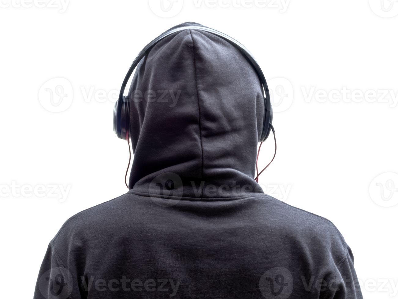 Listening experience with hooded person using headphones png
