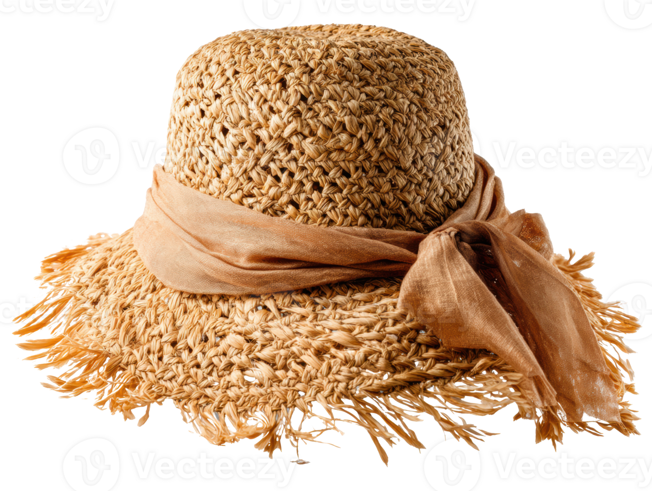 Stylish straw hat with scarf for summer outings and beach days png