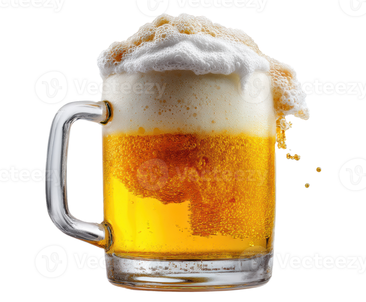 Refreshing beer foam in a glass with golden amber liquid png