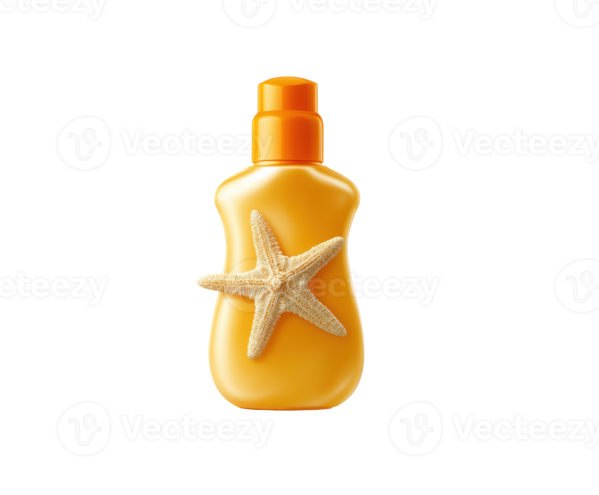 Sun protection lotion with starfish for summer beach fun png