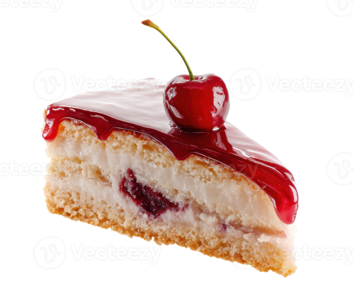 Cherry cheesecake slice with glossy glaze for dessert enjoyment png