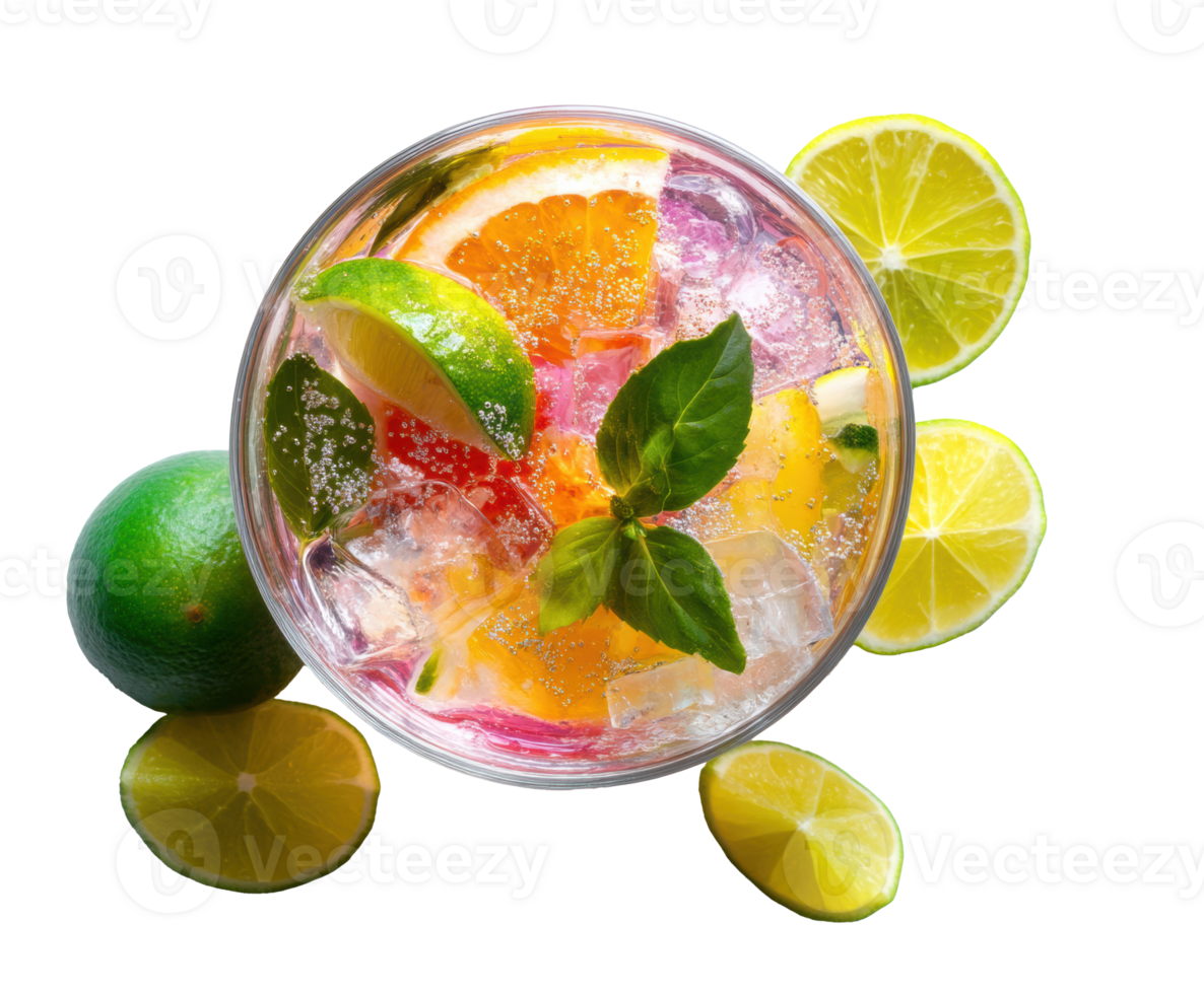 Refreshing summer cocktail with citrus and mint garnish png
