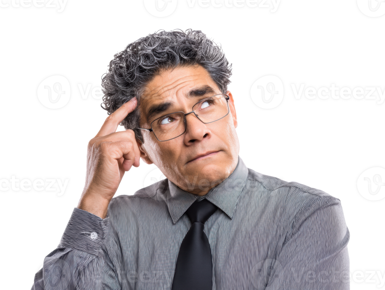 Thoughtful man pondering ideas and solutions in formal attire png
