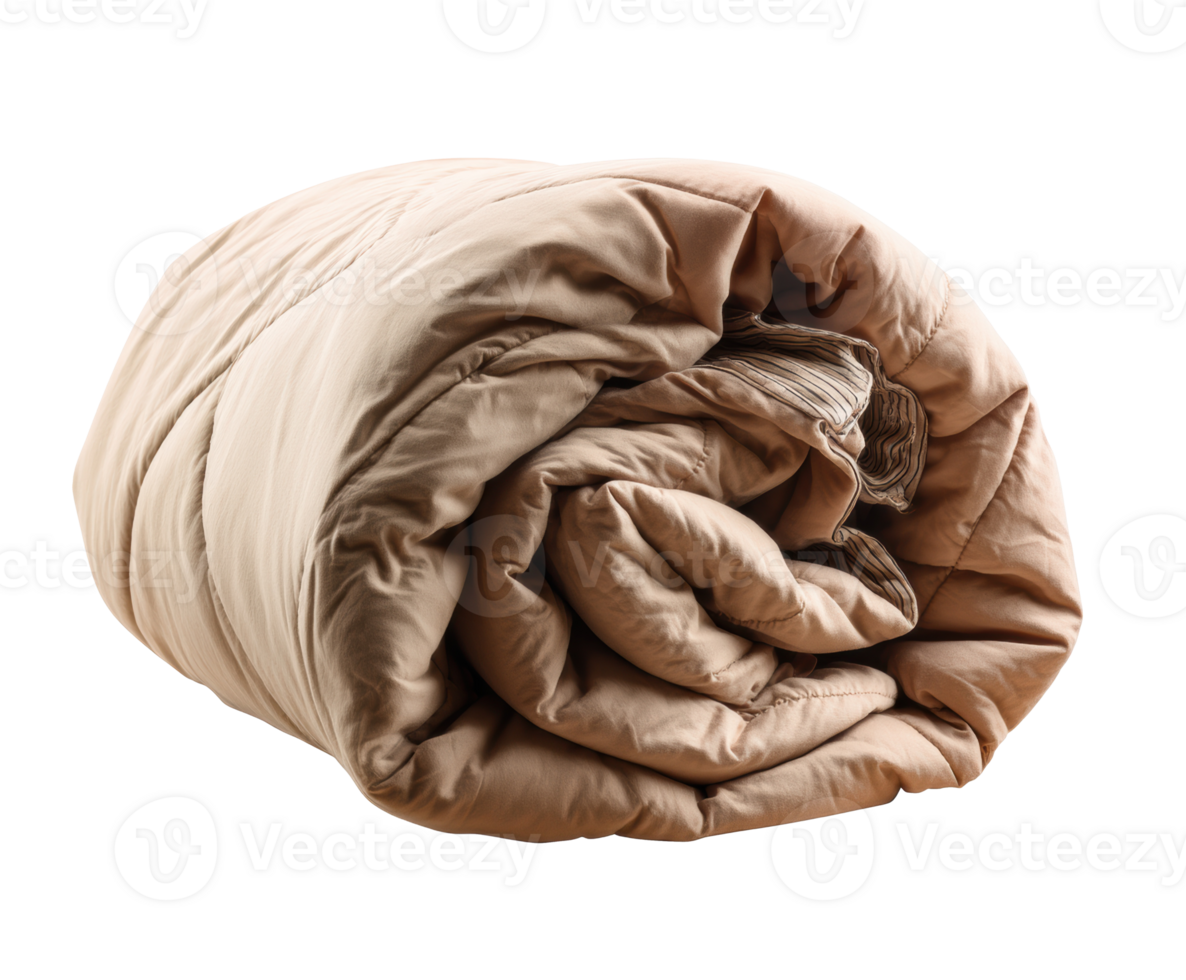 Cozy beige blanket rolled up for home comfort and decor png