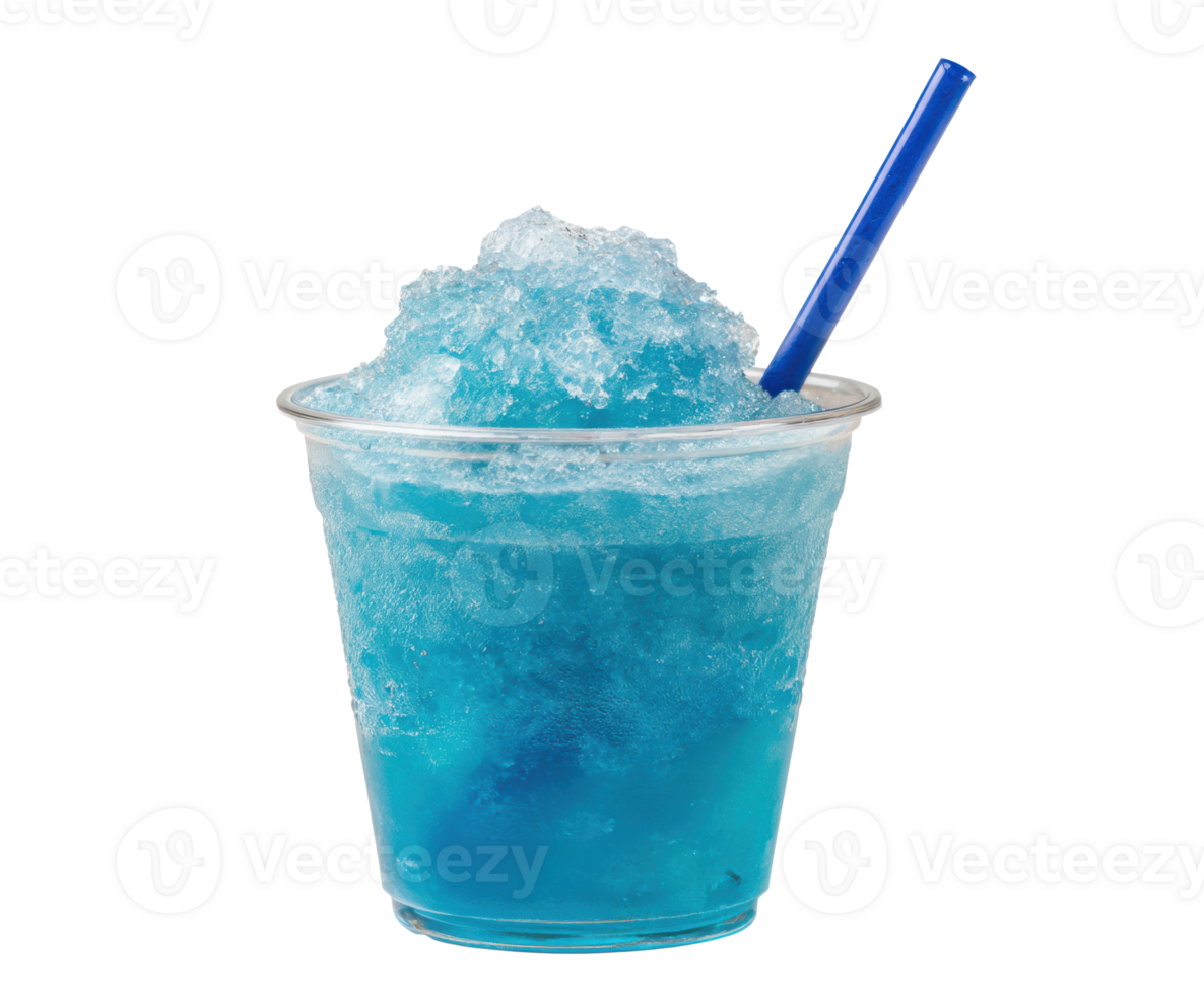 Refreshing blue slushy drink in a clear cup with straw png