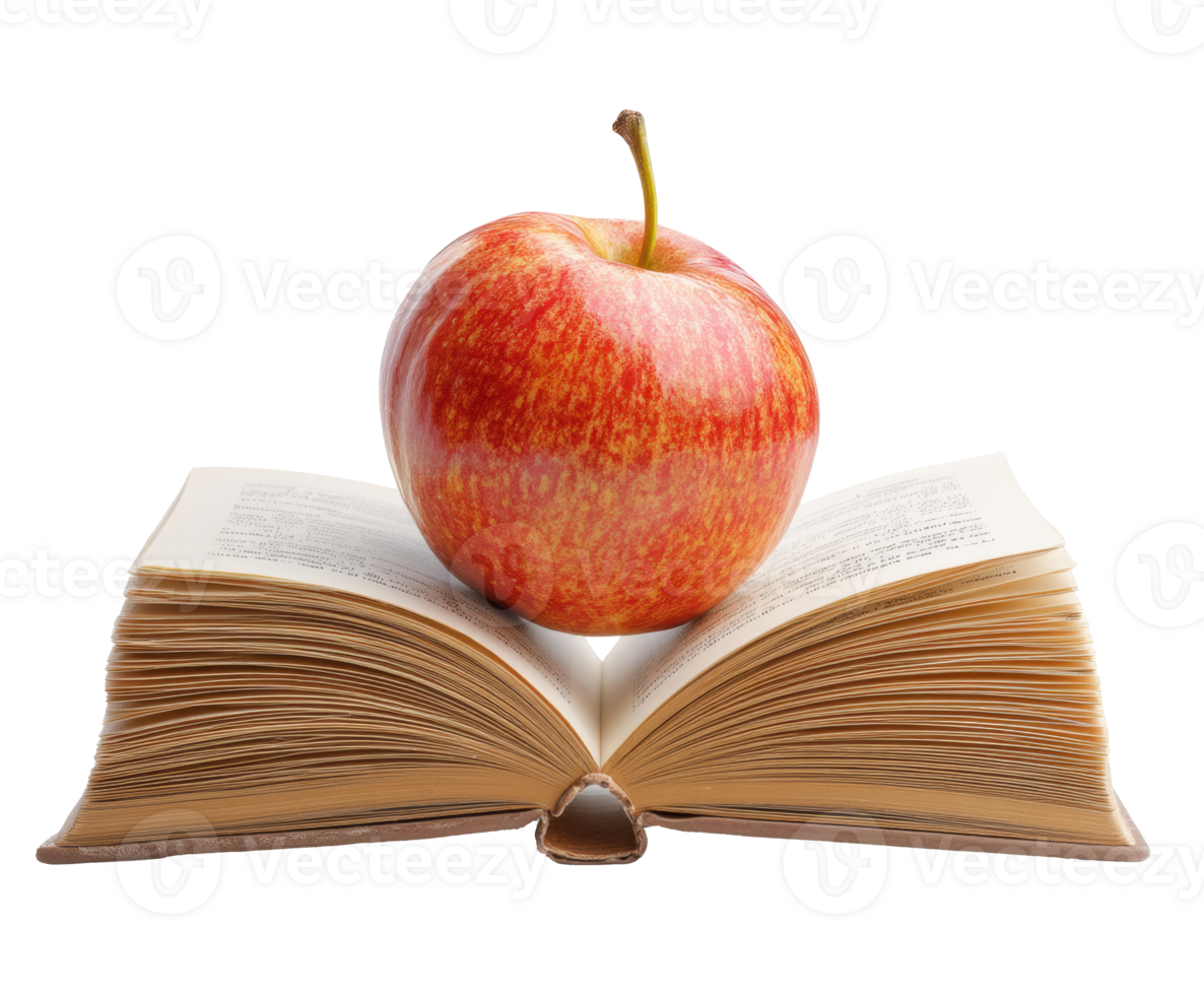 Learning concept with a book and a fresh apple on top png