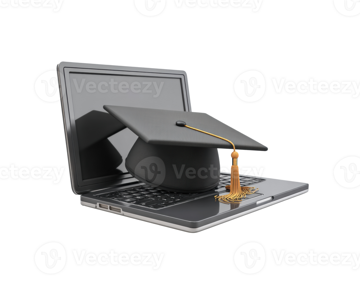 Online learning and graduation cap on laptop screen display png