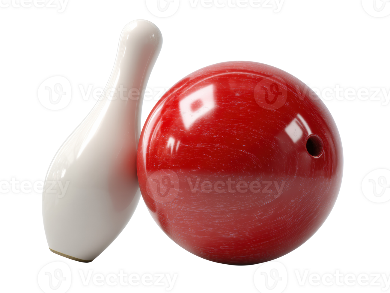 Red bowling ball and pin arrangement for game setup png