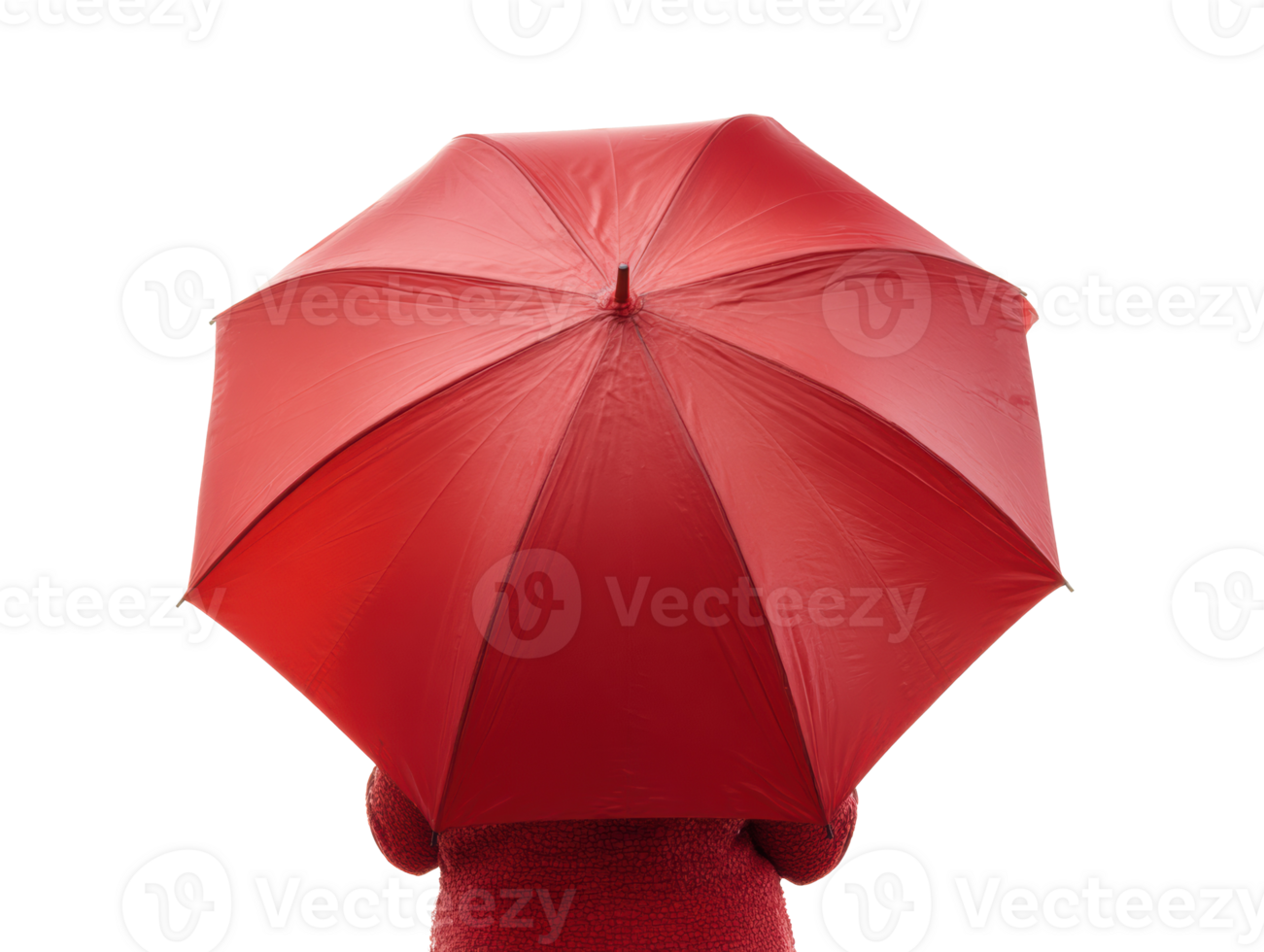 Bright red umbrella held above a person in cozy attire png