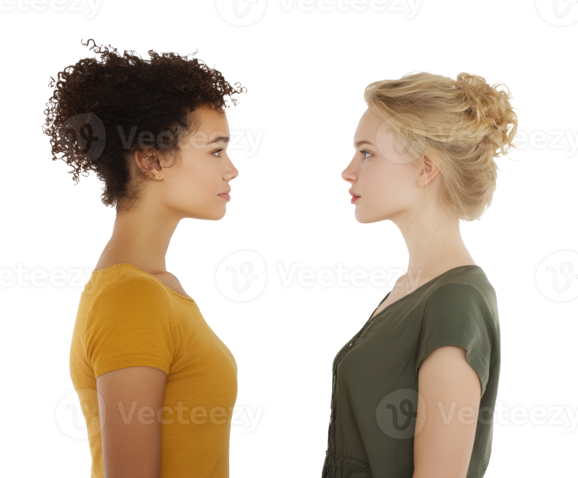 Comparison of diverse beauty and facial features of two women png