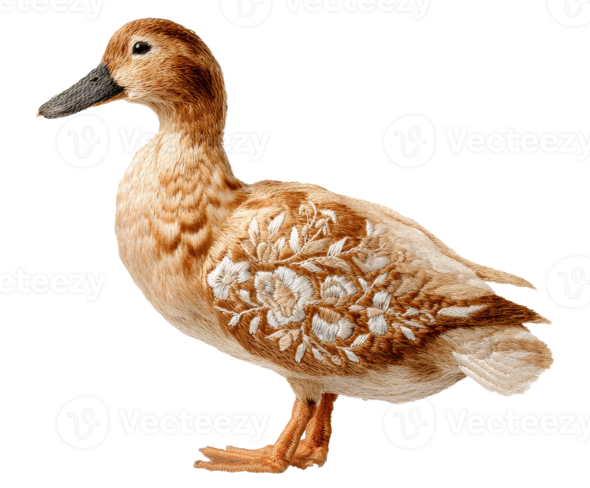 Decorative embroidered duck with floral patterns for design png