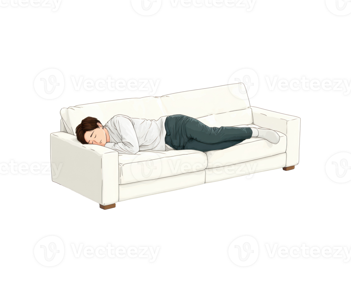 Comfortable relaxation on a couch for a peaceful nap png