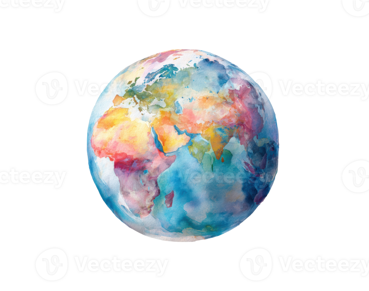 Colorful watercolor globe illustrating world map details png