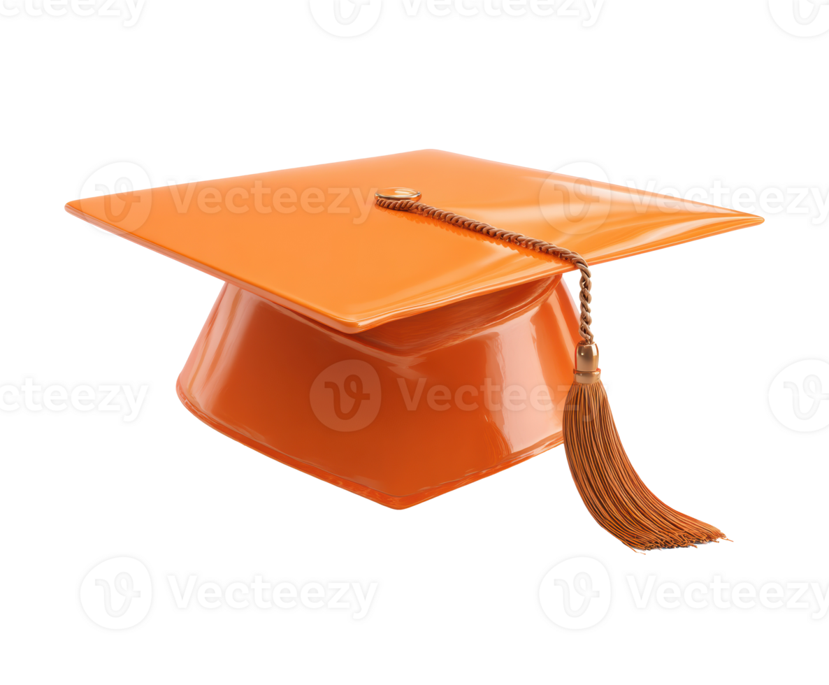 Bright orange graduation cap with tassel for celebration png